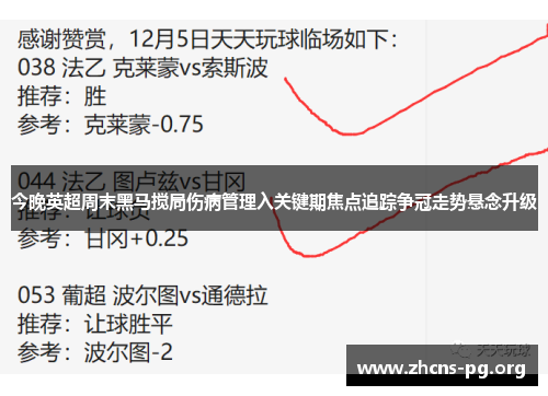 今晚英超周末黑马搅局伤病管理入关键期焦点追踪争冠走势悬念升级